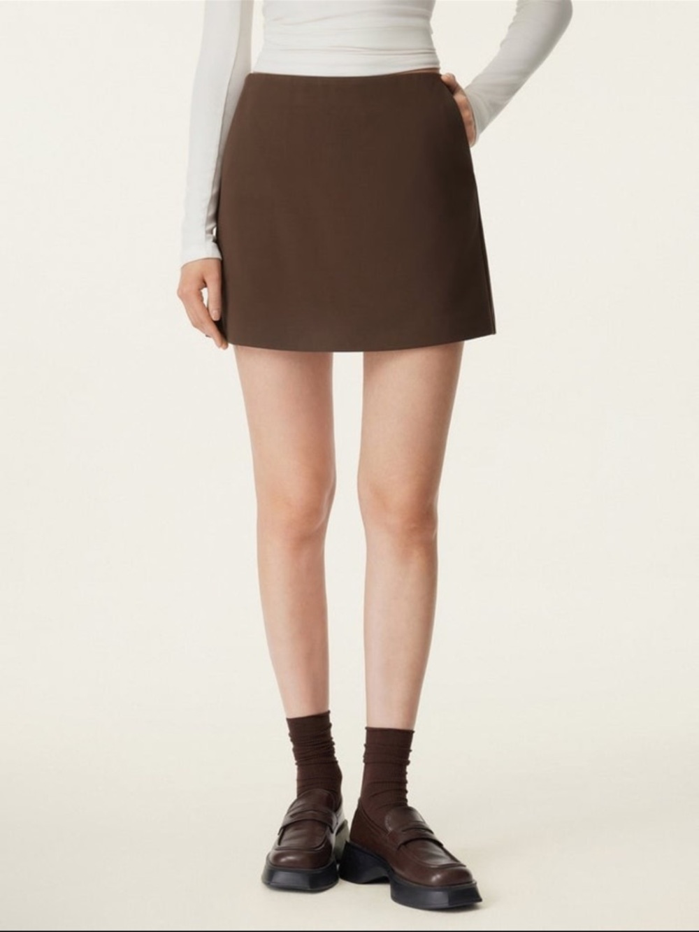 OGL Brown Ponte-De-Roma
Mid Rise Pull-on A-line Skirt with Pockets Size XS